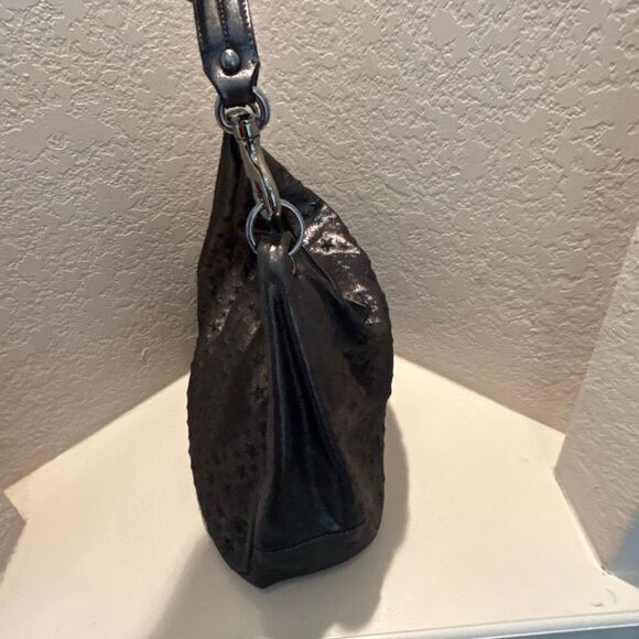 Jimmy Choo Star Embossed Hobo Shoulder Bag Gunmetal Leather Celestial Zodiac - Picture 6 of 13